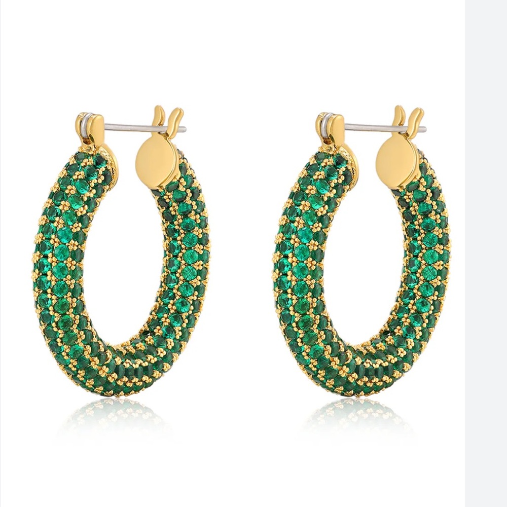 Luv Aj Pave Amalfi Hoops Emerald Green Earrings